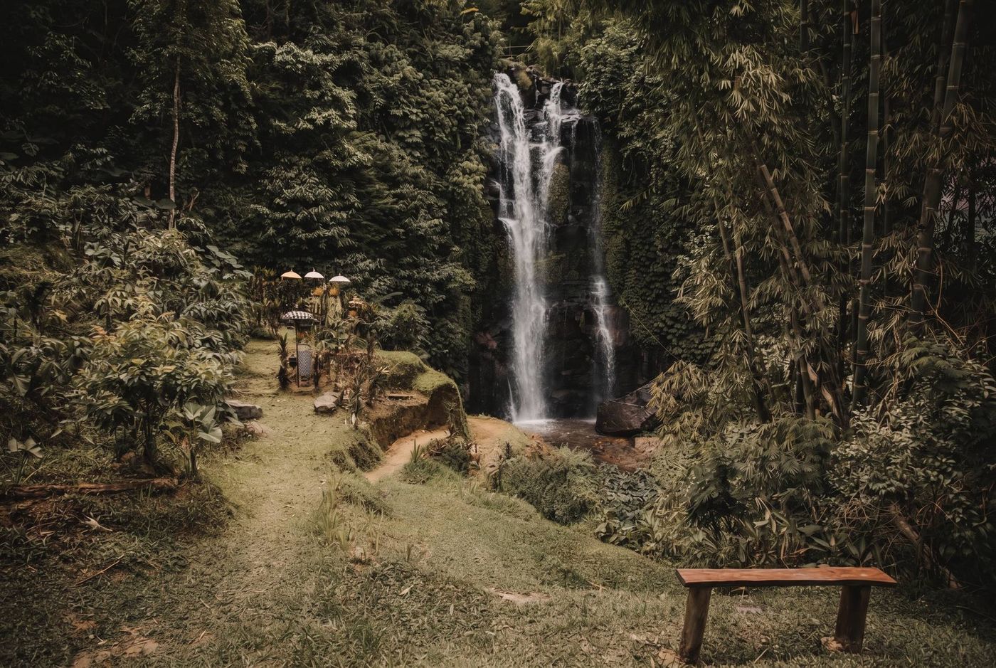 The first waterfall below Desa Eko, empty